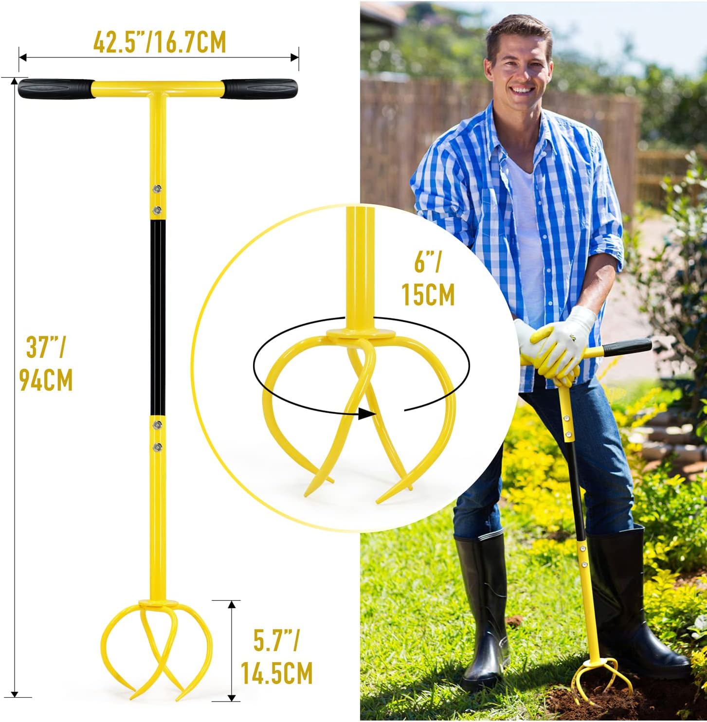 Motoculteur Manuel Jardin – Cultivateur avec Manche Long – Idéal Bacs à Fleurs et Petits Espaces - 2