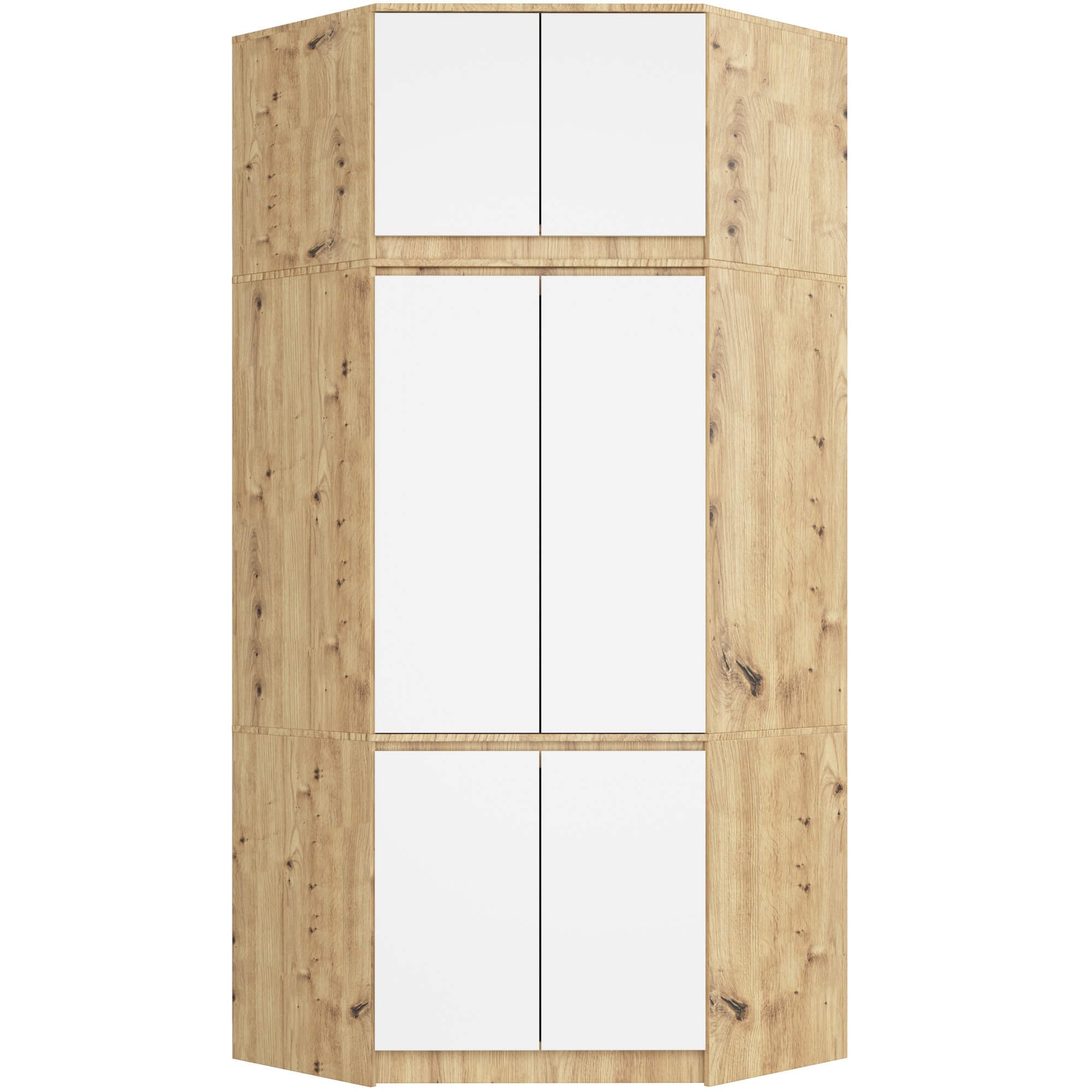 Szafa narożna z nadstawką AKORD S100 Dąb Artisan 100 cm 6 drzwi kolor Biały mat 9 półek 100x50x235 cm