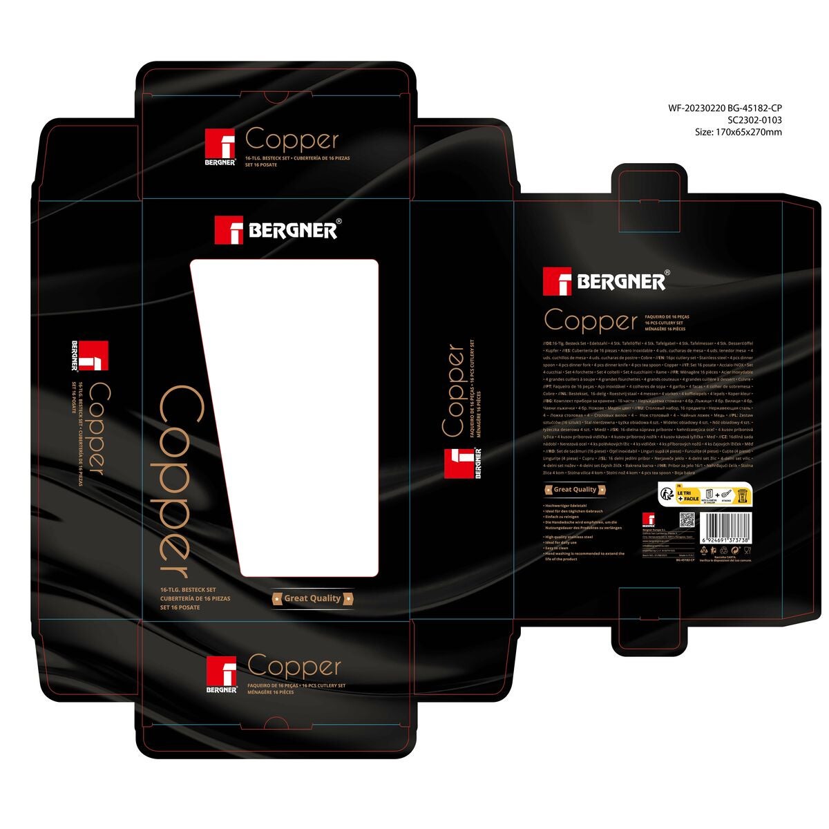 Cubertería Bergner Cobre Acero Inoxidable 16 Piezas - 3