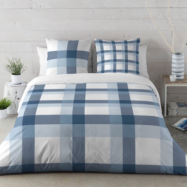 CAPA DE EDREDÃO ESCOCESA AZUL-BRANCA AZUL-BRANCA 100% ALGODÃO CAMA 150