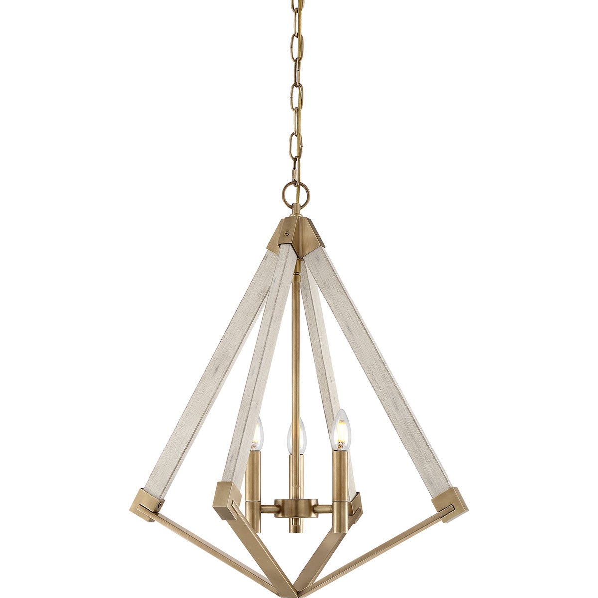 Lampa wisząca View Point bielona imitacja drewno-postarzany mosiądz 3xE14x60W wym: 315,2 x 48,7 x 48,7 cm metal Quoizel