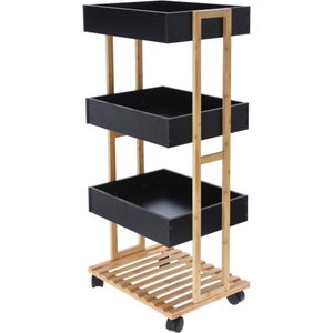 Chariot De Rangement 3 étages En Bambou Avec Roulettes - 74.5x36x15 Cm - Pour Cuisine, Salle De Bain, Bureau