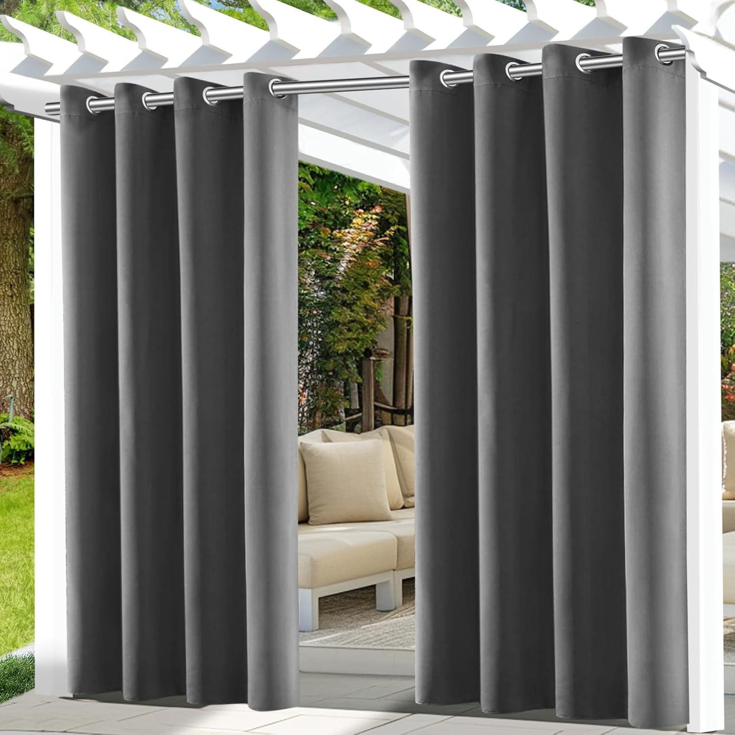 Rideau de terrasse - Acier - Gris - 1.6x3m