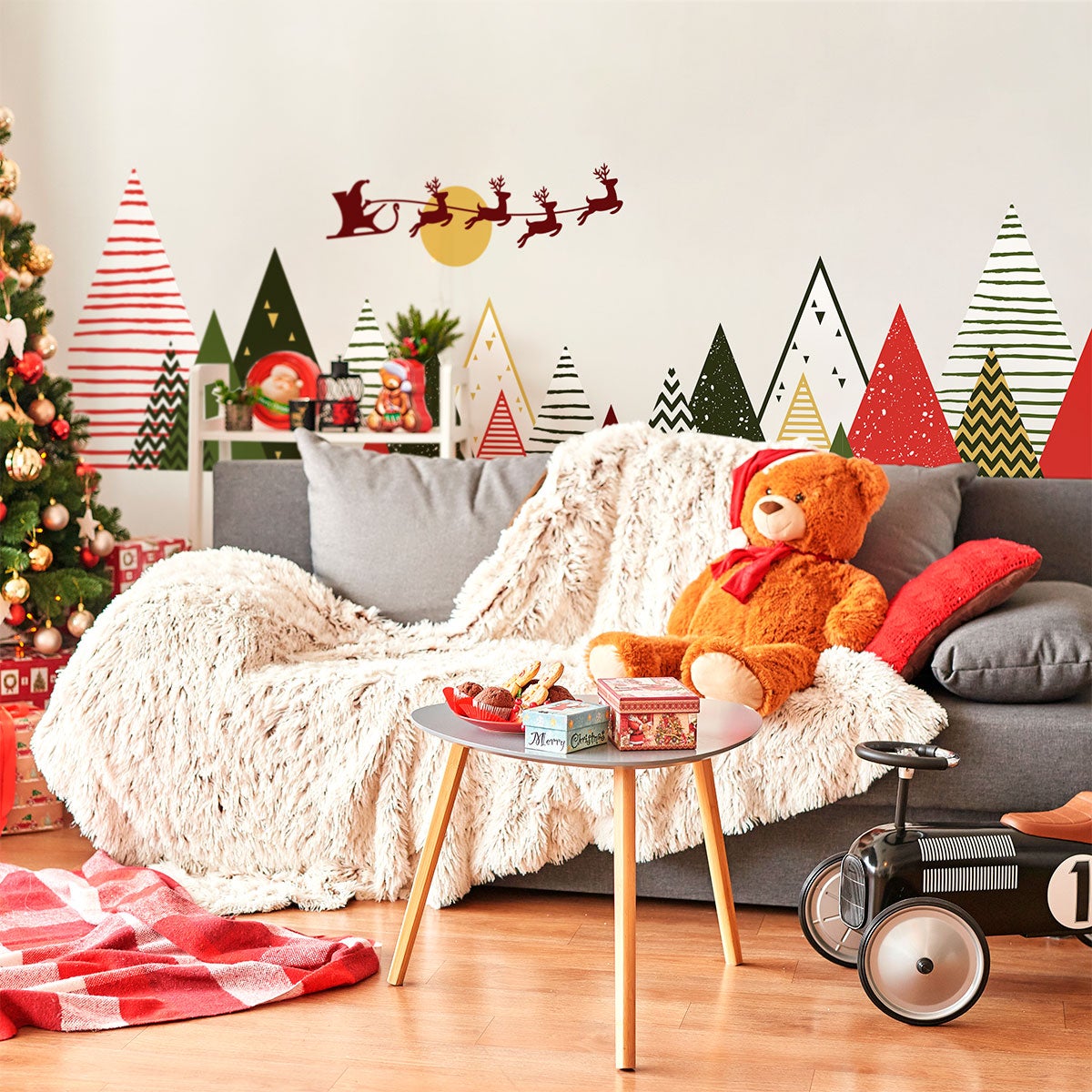 Adesivi di montagne natalizie scandinave - Sticker adesivo - adesivi murali - 100x170cm - 3