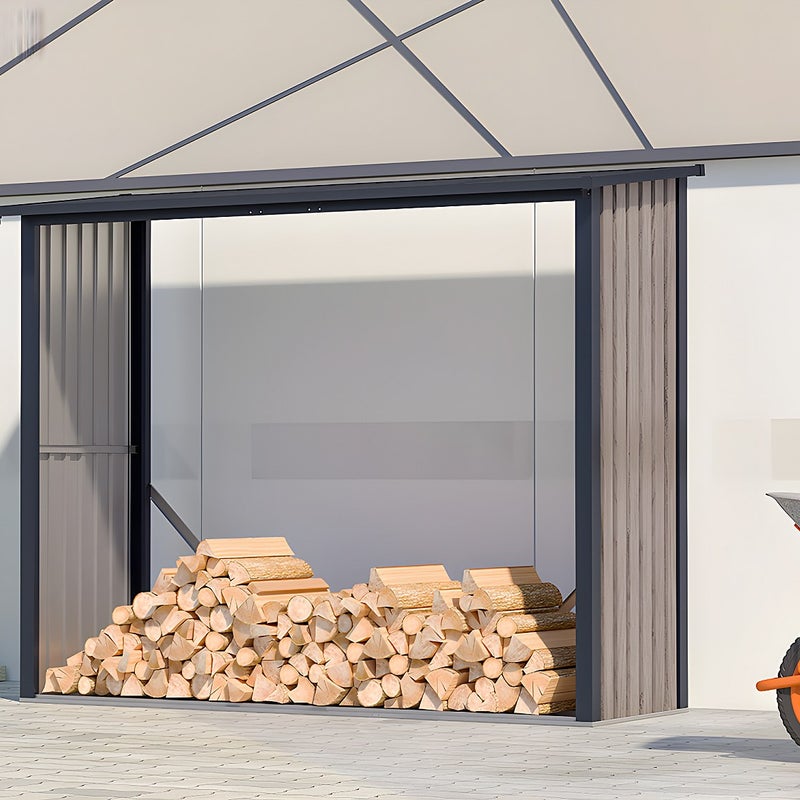 Wiata na drewno opałowe WINWOOD z metalu i stali galwanizowanej, drewnopodobna, 4,9 metra przestrzennego – 4,1 m3 – 242 × 89 × 190