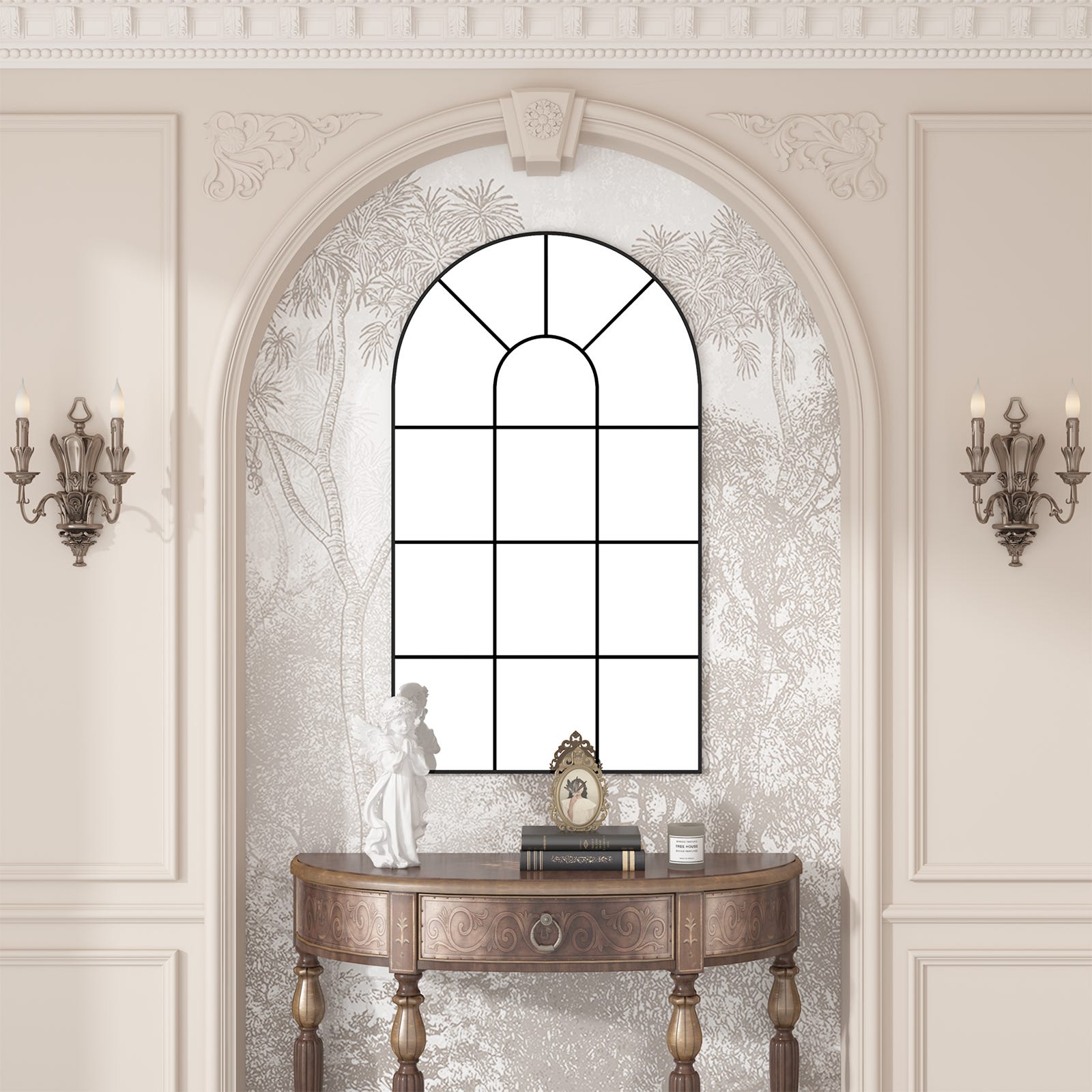 CASSILANDO 80 x 50 cm Miroir de fenêtre arqué, cadre noir, miroir de ...