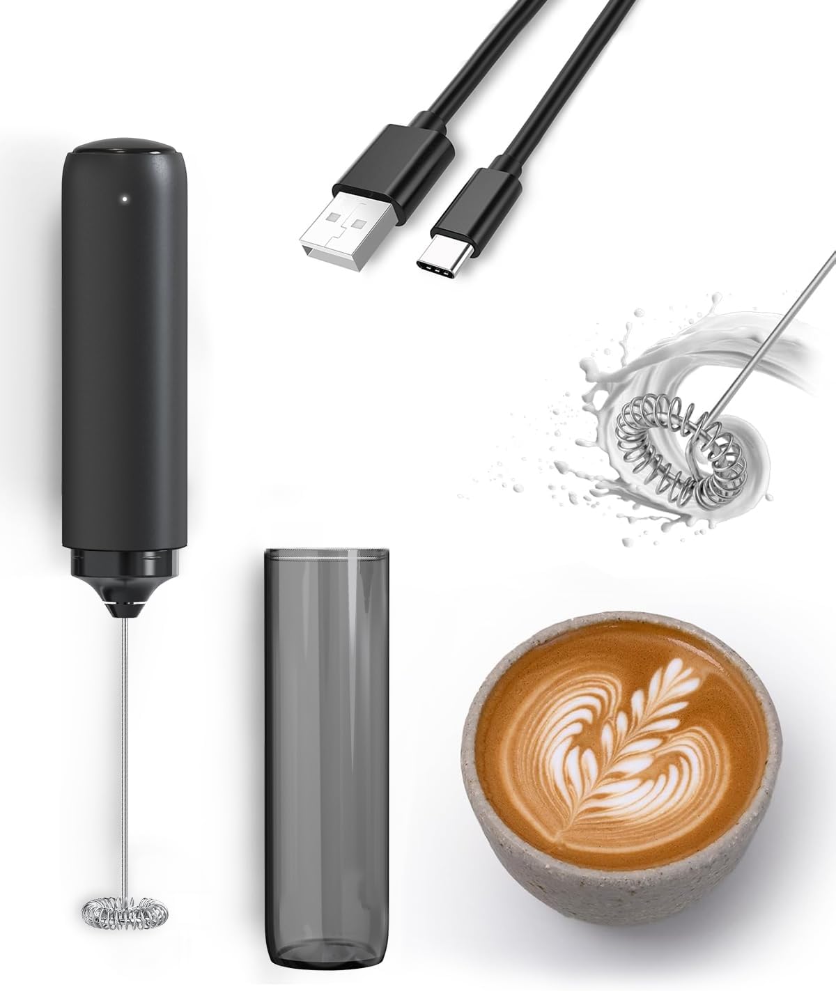 Elektryczny spieniacz do mleka, USB i mini akumulator do spieniania mleka do kawy/mleka/kawy cappuccino/gorącej czekolady