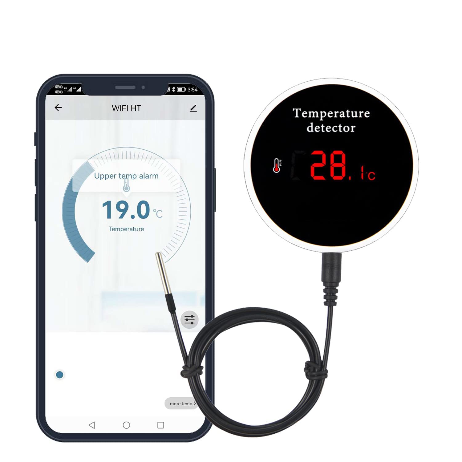 Tuya Czujnik Temperatury WiFi Sonda Zewnętrzna Wodoszczelna Ekran LCD Podświetlany Akumulator