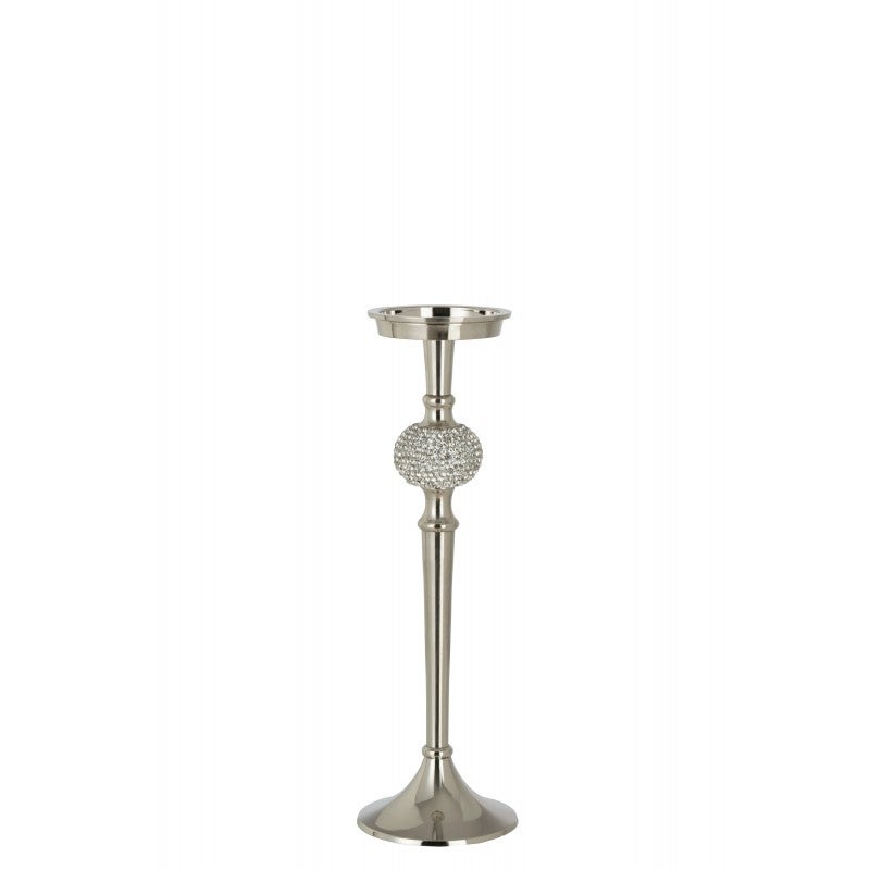 Grand Bougeoir Design En Aluminium Argenté Finition étain – Hauteur 20 Cm, Neuf