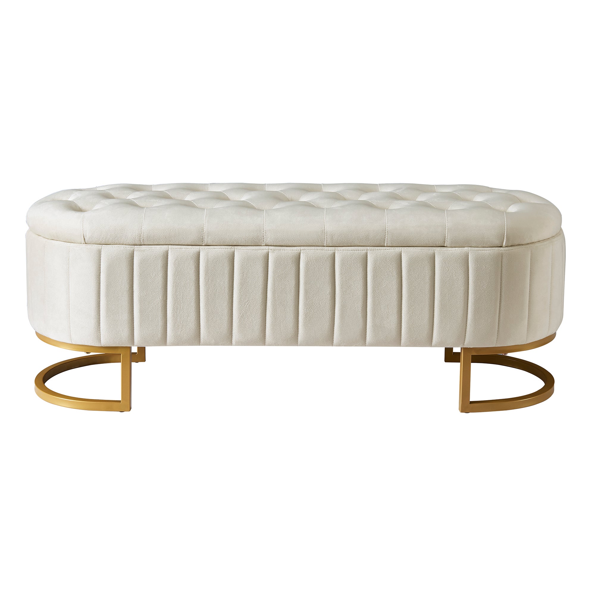 Banc de rangement, banquette - 120 x 39.9 x 41.9 cm - Velours et pièds en métal - Beige - 7