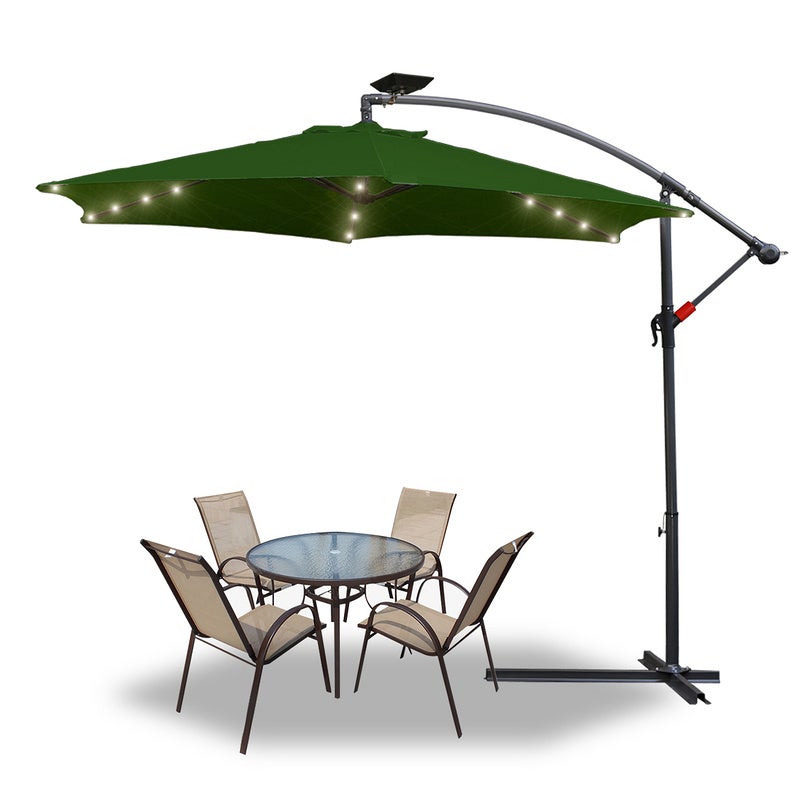 Ombrellone Da Giardino Con LED Solari 350 Cm: Alluminio, Manovella, UPF 40+, Beige, Senza Base - 3