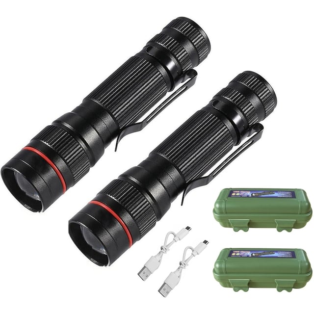 Lot de 2 Lampes de Poche LED Rechargeable Tactiques Lampe Torches Ultra Puissante par USB Avec Résistante à L'eau 3 Modes  [Classe énergétique A]