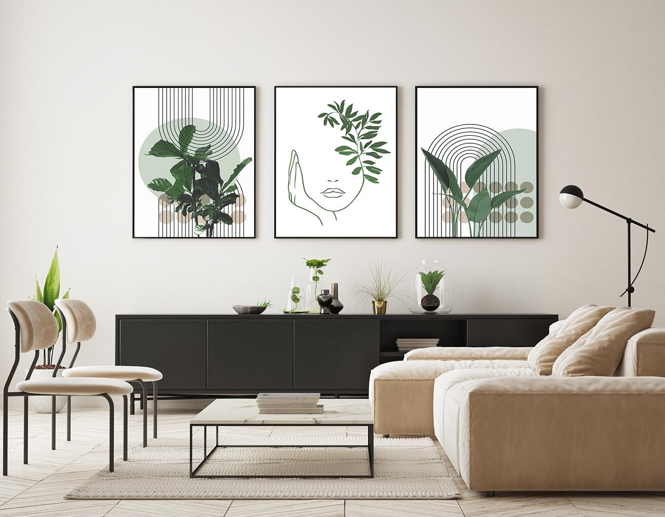 Lot de 3 images décoratives modernes, style bohème, plantes esthétiques, paysage naturel, plage, art abstrait, sans cadre, 30 x 40 cm - 5