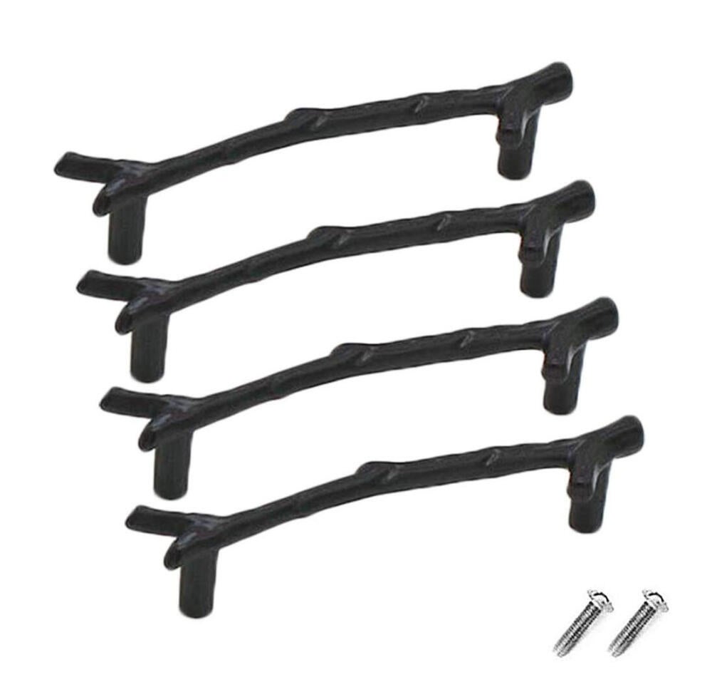 4 szt. zabytkowych gałek do szuflad szafkowych ze stopu cynku, uchwyty do szuflad w szafie, styl wiejski (128 mm, czarne)