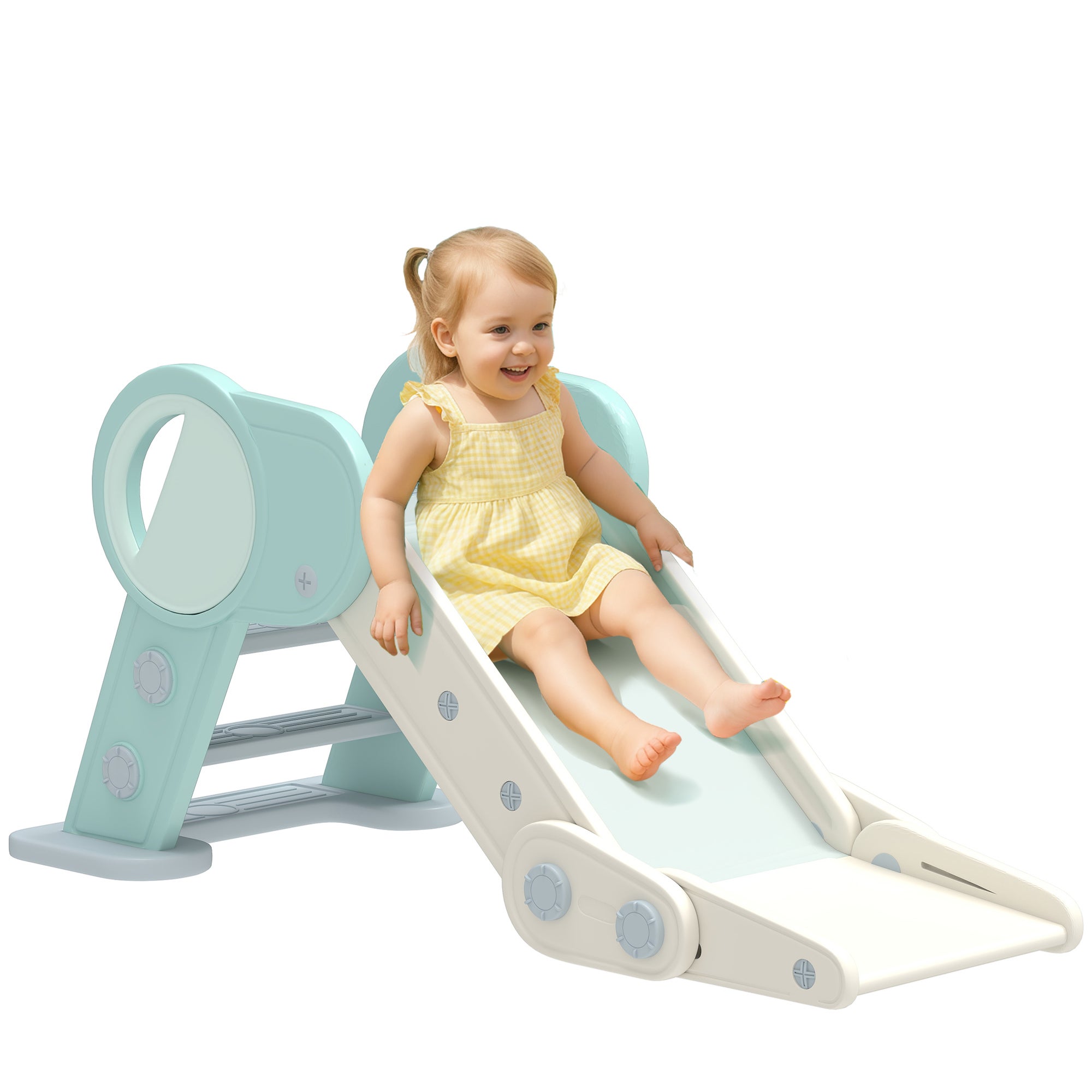 AIYAPLAY Toboggan Pour Enfants – 18-36 Mois – Capacité 30 Kg – Glissière 135 Cm – Marches Antidérapantes – Thème Spatial Fusée – Stabilité Triangulaire – Intérieur/extérieur – Bleu – Jeu Sécurisé
