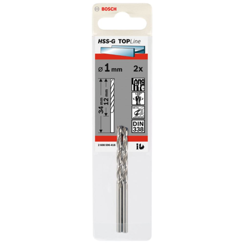 Bosch Punte per Metallo HSS-G, DIN 338, 2,5 x 30 x 57 mm, 2 Pezzi, 2608585909
