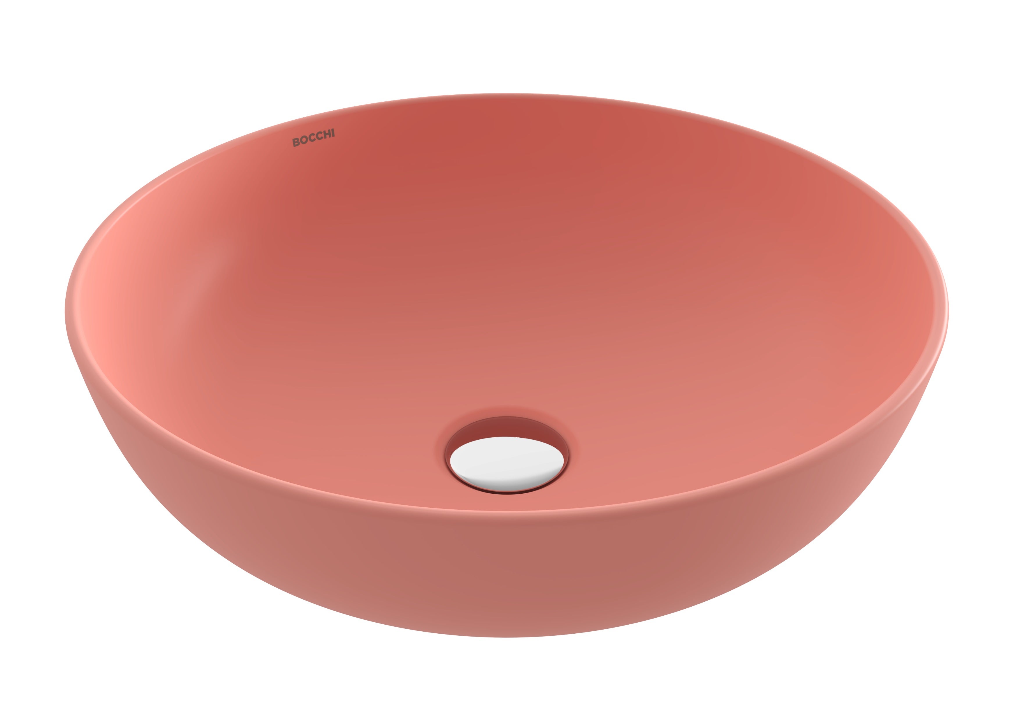 BOCCHI SOTTILE SLIM LINE Umywalka nablatowa okrągła 38cm Łososiowa (Mat)