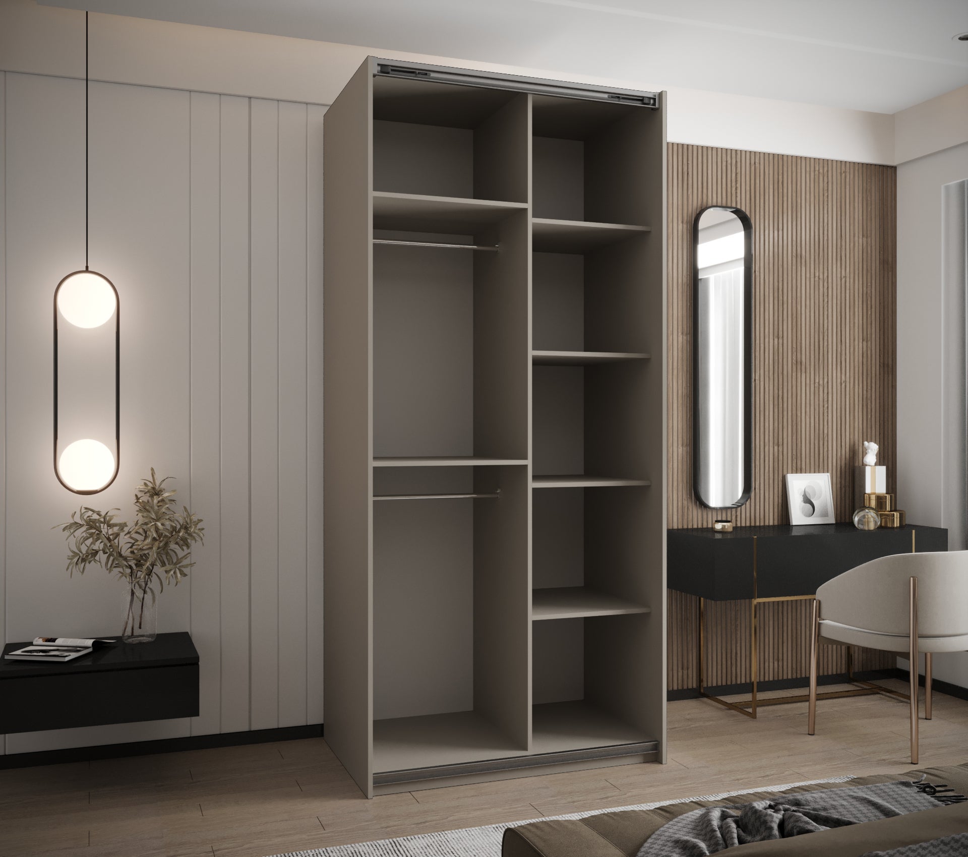 Szafa przesuwna wysoka Lux 2 120 x 64 x 245,5 cm kaszmir + kaszmir + u. złoty - Abiks Meble - 4