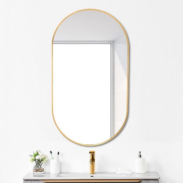 Espelho Oval para Banheiro 50x70 cm Dourado Rotativo de Parede, Moldura Design Moderno e Instalação Fácil