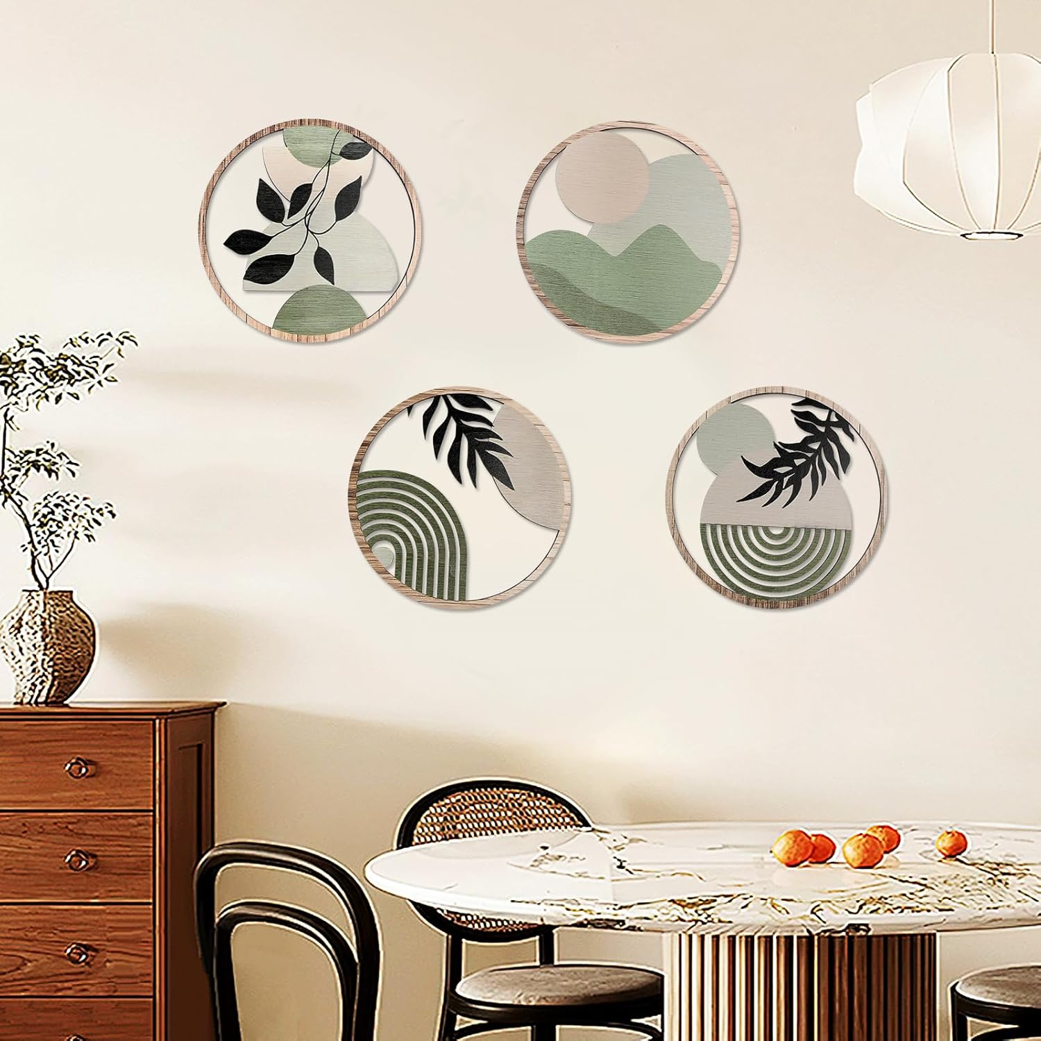 4 Pièces Décoration Murale Bohème en Bois Décoration Murale de Ferme Moderne Art Mural Boho Vert Pour Mural Art Déco Salon Ferme Nursery - 3