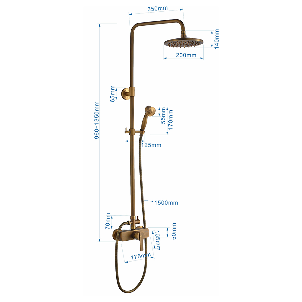 Conjunto de Duche Auralum Max, Coluna de Duche Mecânica, Cobre - Modelo UE - 8
