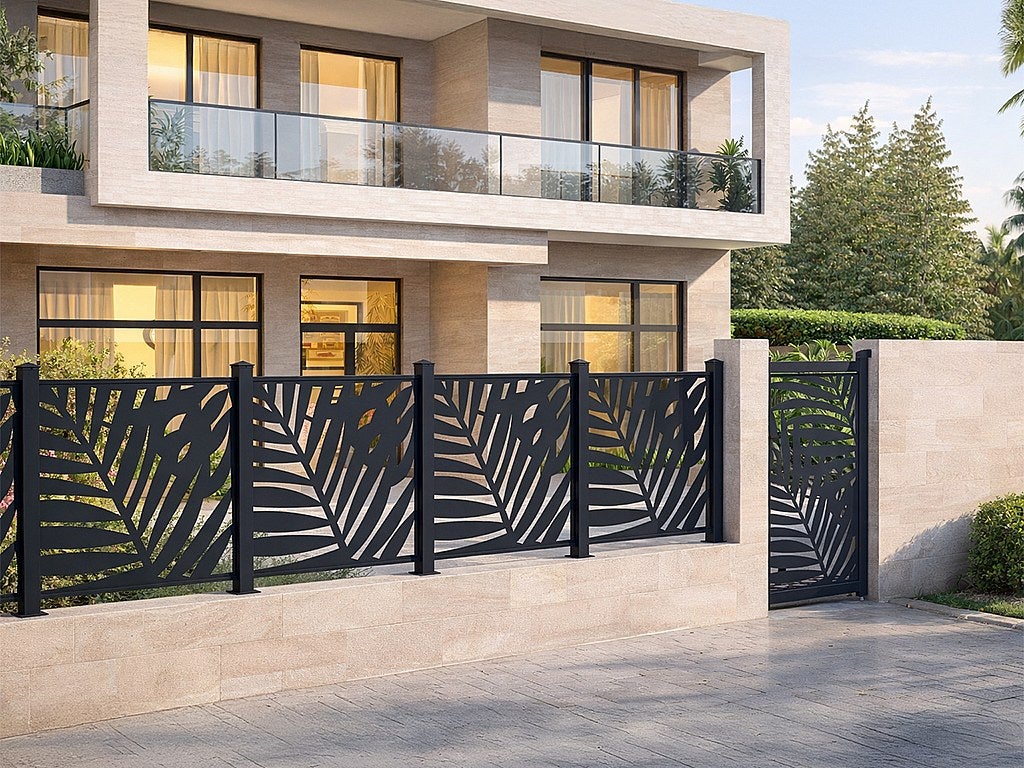 Clôture à poser en aluminium à motif tropical en découpe laser - Kit de départ - H114 x L118 cm - Anthracite - TOGIRO - 7