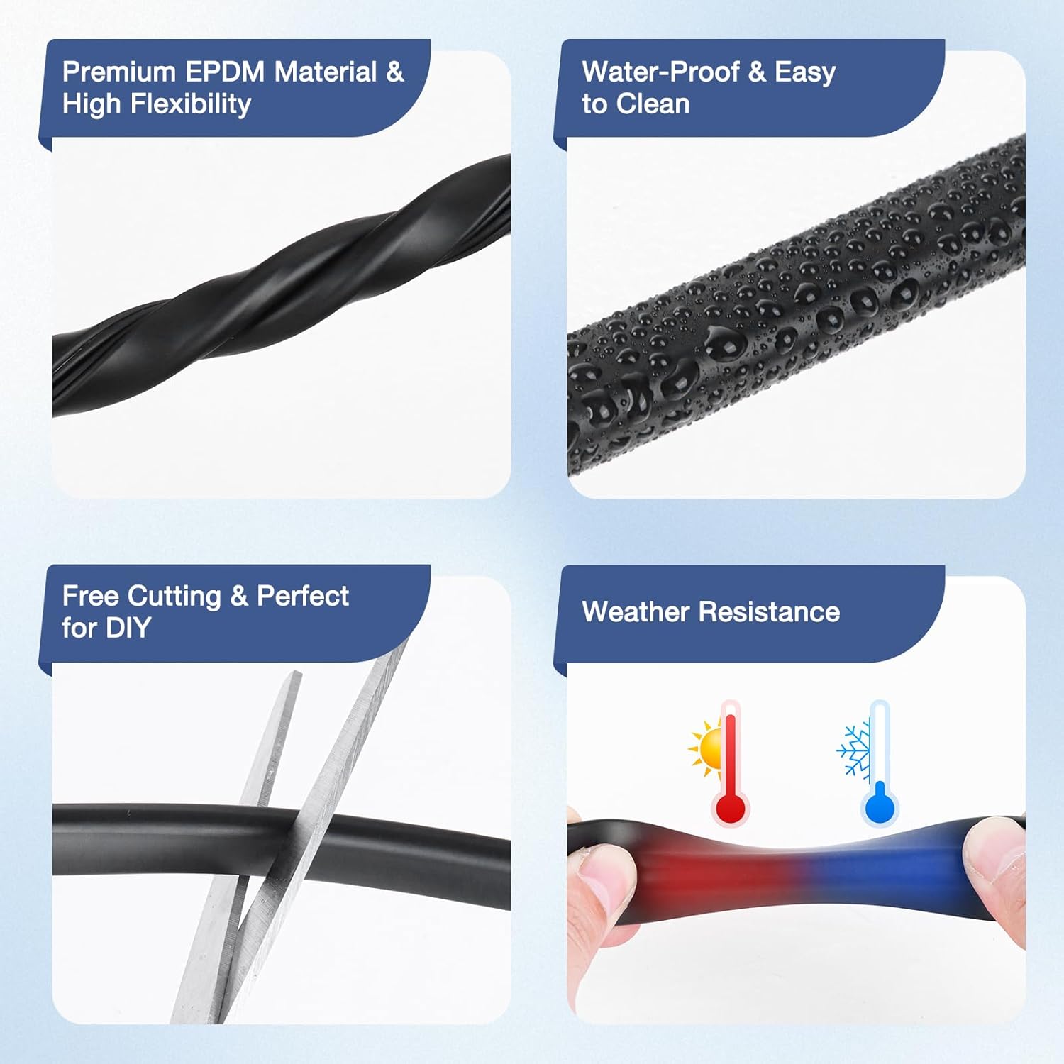 Junta de goma en forma de U para protección de bordes de chapa de EPDM, junta adhesiva negra para puerta de coche, protección de metal y vidrio (3 m, - 4