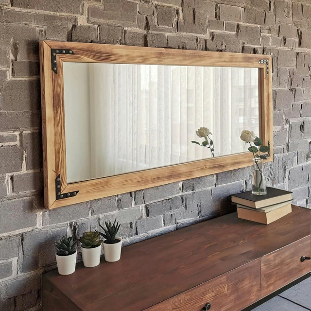 COSTWAY Miroir Mural Rectangulaire 100x66 Cm Style Grange Bois Massif Marron - Réflexion HD
