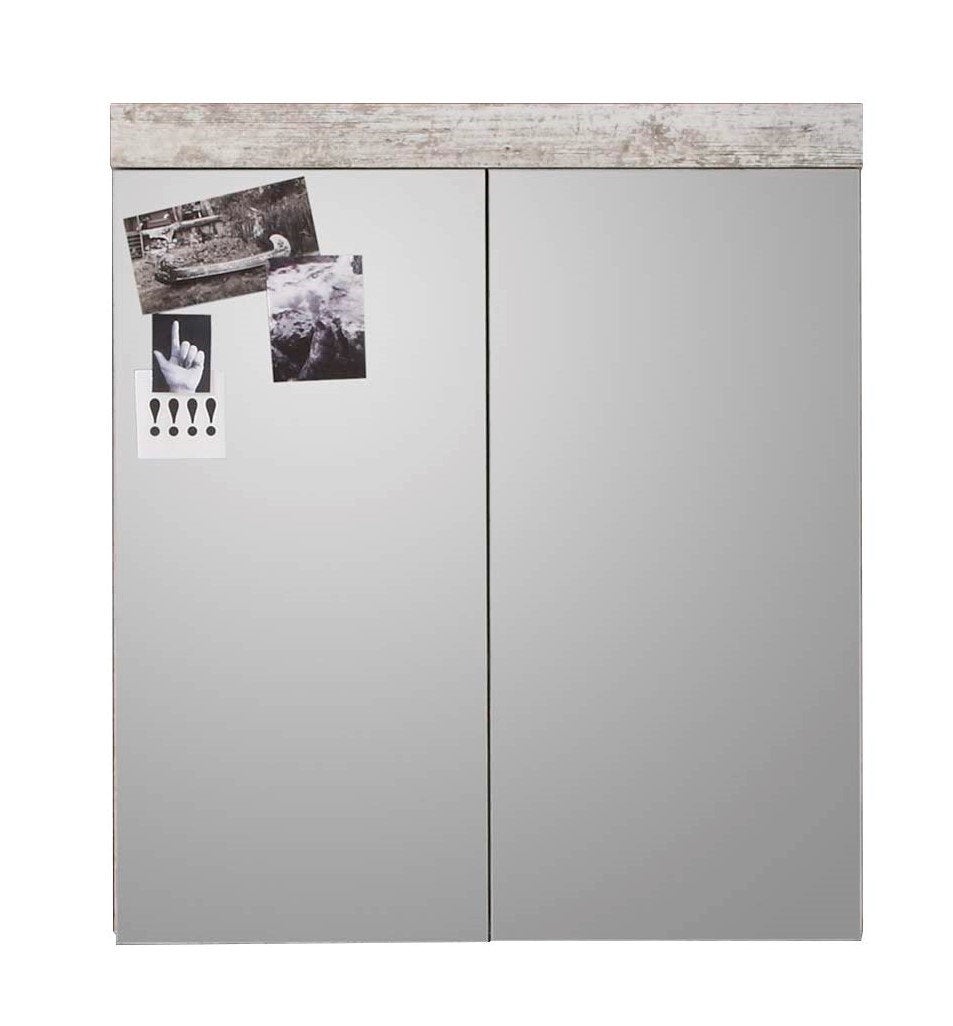 Cancun/BoomBad szafka z lustrem 2 drzwi sosnay biały dekor.