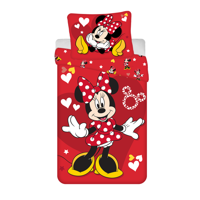 Parure de lit Minnie Mouse pour filles – Ensemble de literie Minnie Mouse avec couvre-lit, drap plat, drap-housse et taie d'oreiller pour lit simple et autocollants, plus | Ensemble de décoration de