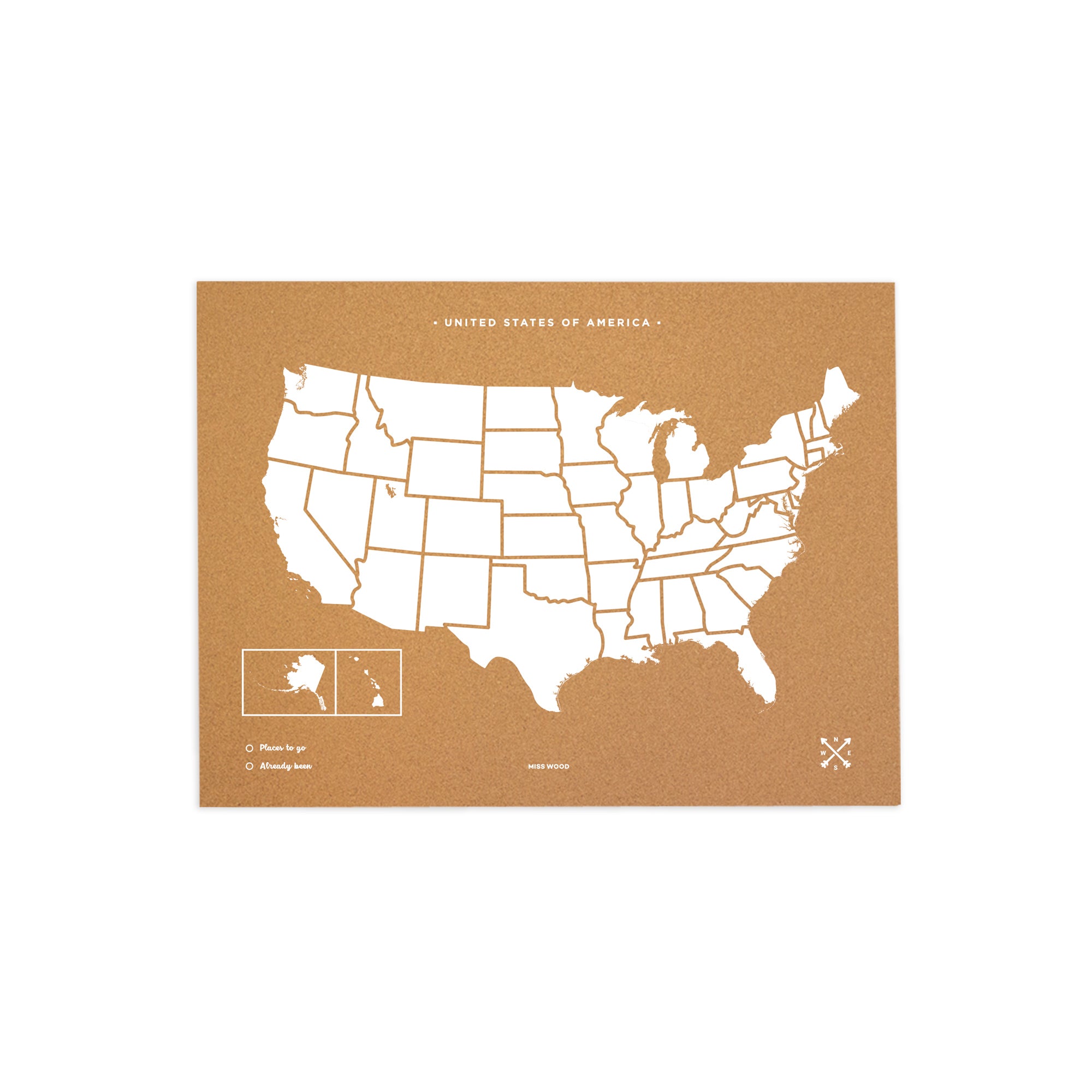 Mapa de corcho - woody map natural ee.uu. / 60 x 45 cm / blanco / sin marco