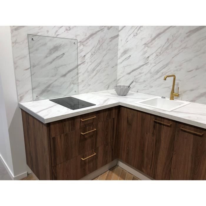 FOND DE HOTTE VERRE TRANSPARENT TREMPE 45X60 6 mm avec 4 trous + kit de fixation - 4 kg - Fabrication Française AURYS NORMANDIE - 6