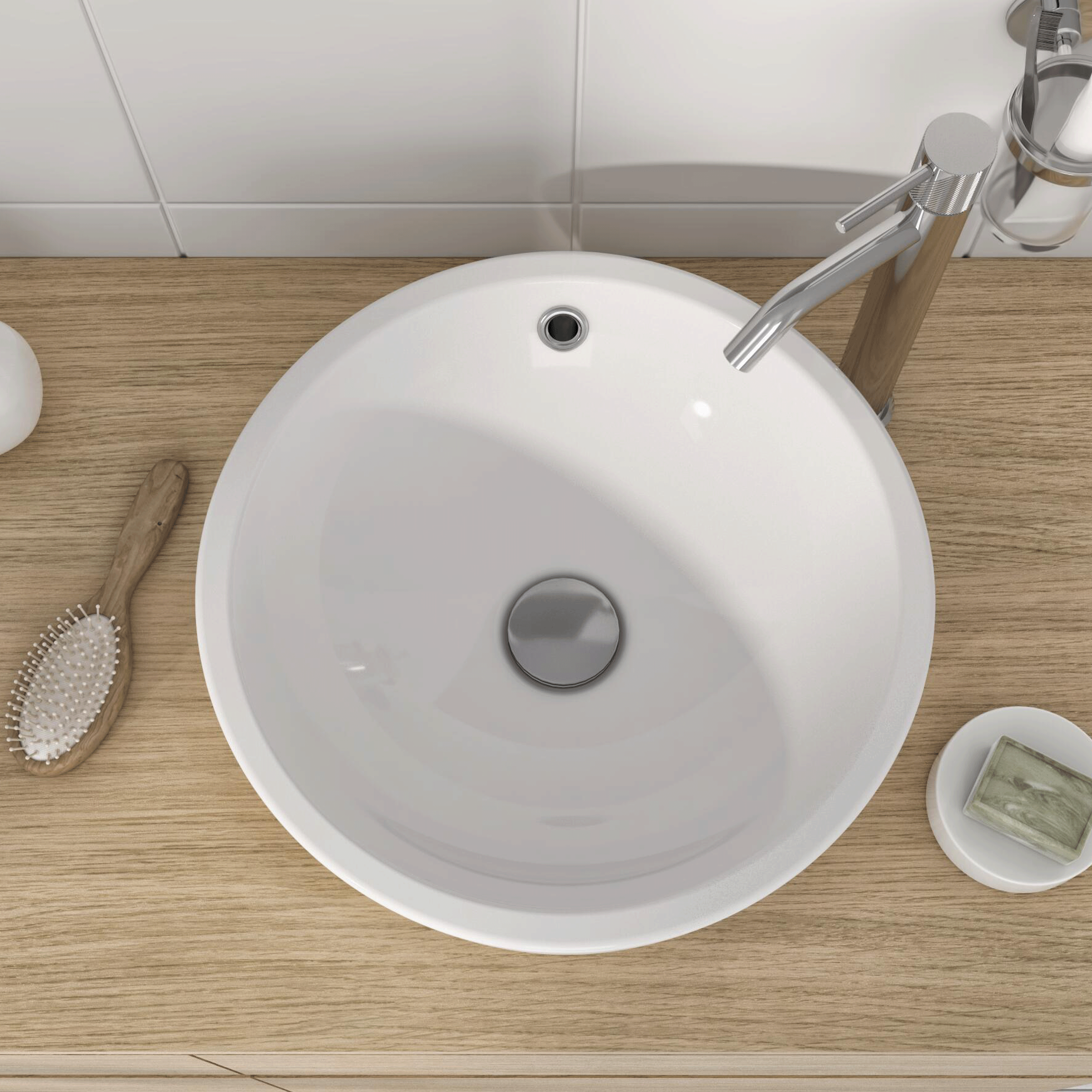 SENSEA - Lavabo da appoggio TONDO - Porcellana - Ø 38 cm - Bianco lucido - Piletta non inclusa - Lavabo - 8