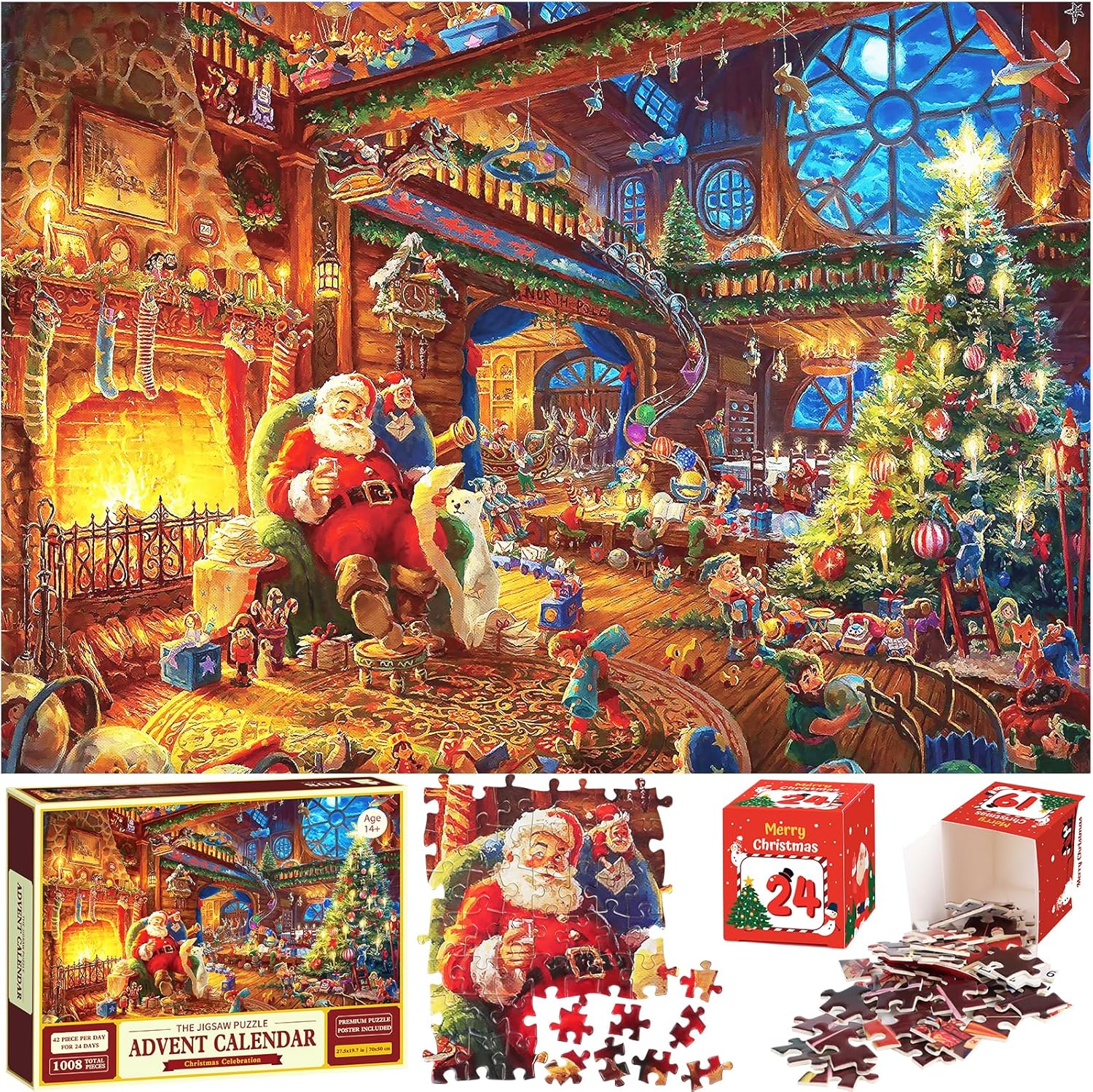 Puzzle Kalendarz Adwentowy Puzzle Świąteczne pudełka elementów Puzzle do odliczania dni do Świąt Bożego Narodzenia Dekoracja domu dla dorosłych