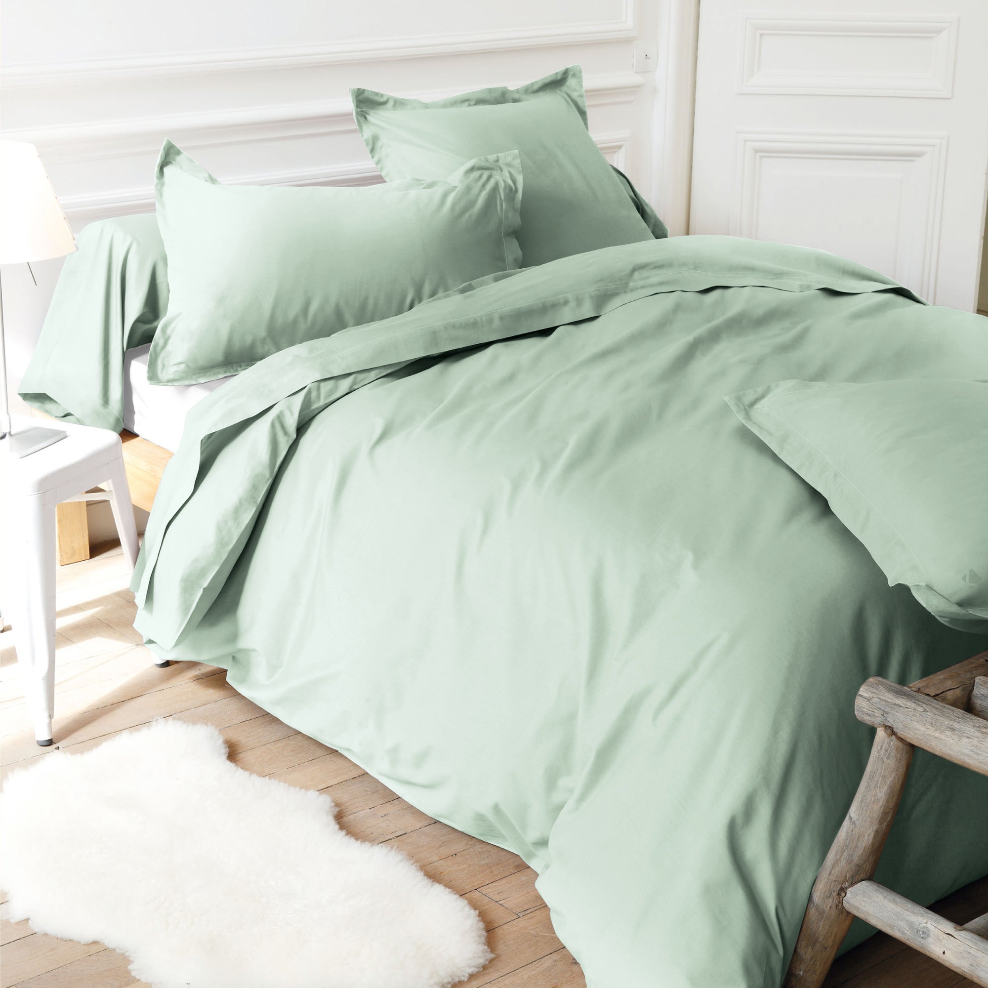 Drap housse uni 130x190 cm bonnet 30 cm coton ALTO vert fleur d'amandier - 2