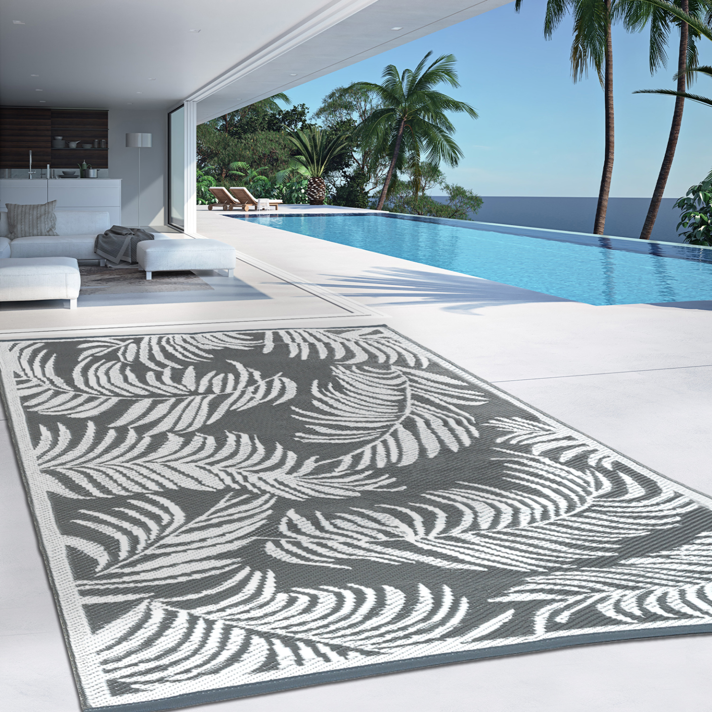 Tapis extérieur COCO tropical gris et blanc 180 x 280 CM - 3