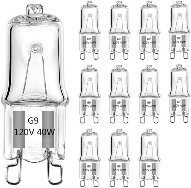 Lot de 12 ampoules halogènes G9, 120 V, 40 W, petite ampoule, convient pour les lustres, les suspensions et les éclairages d'armoires
