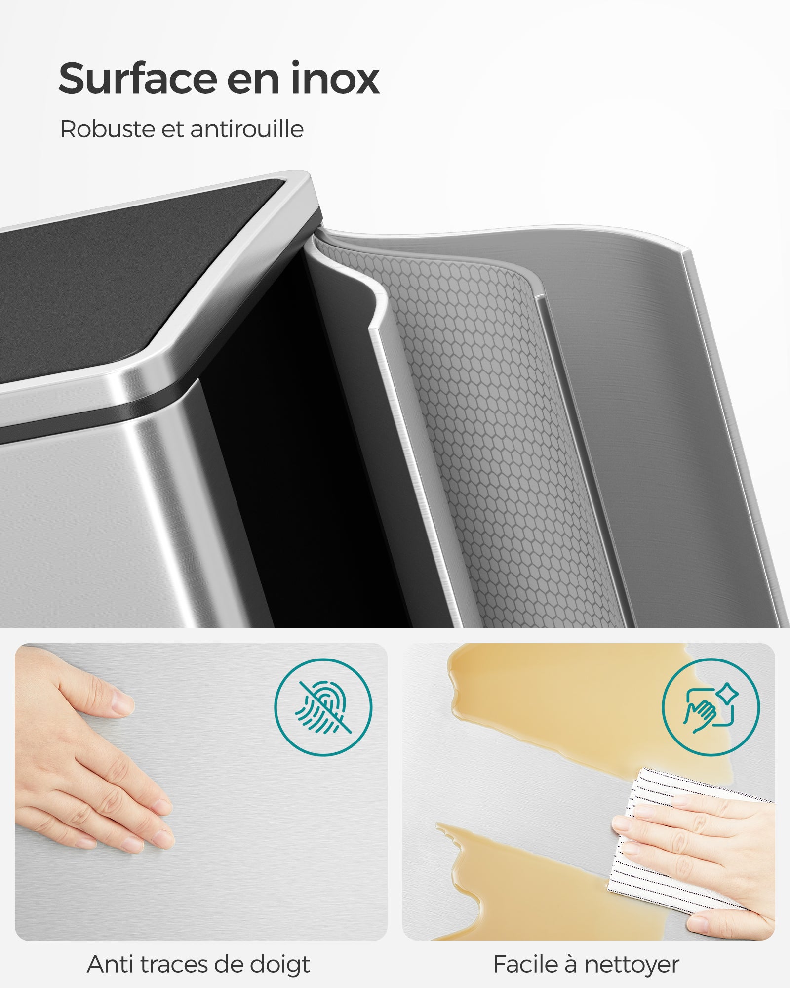 Poubelle à Double Compartiment 2 x 30L, avec 15 Sacs Poubelles, Pédales en Métal - 4