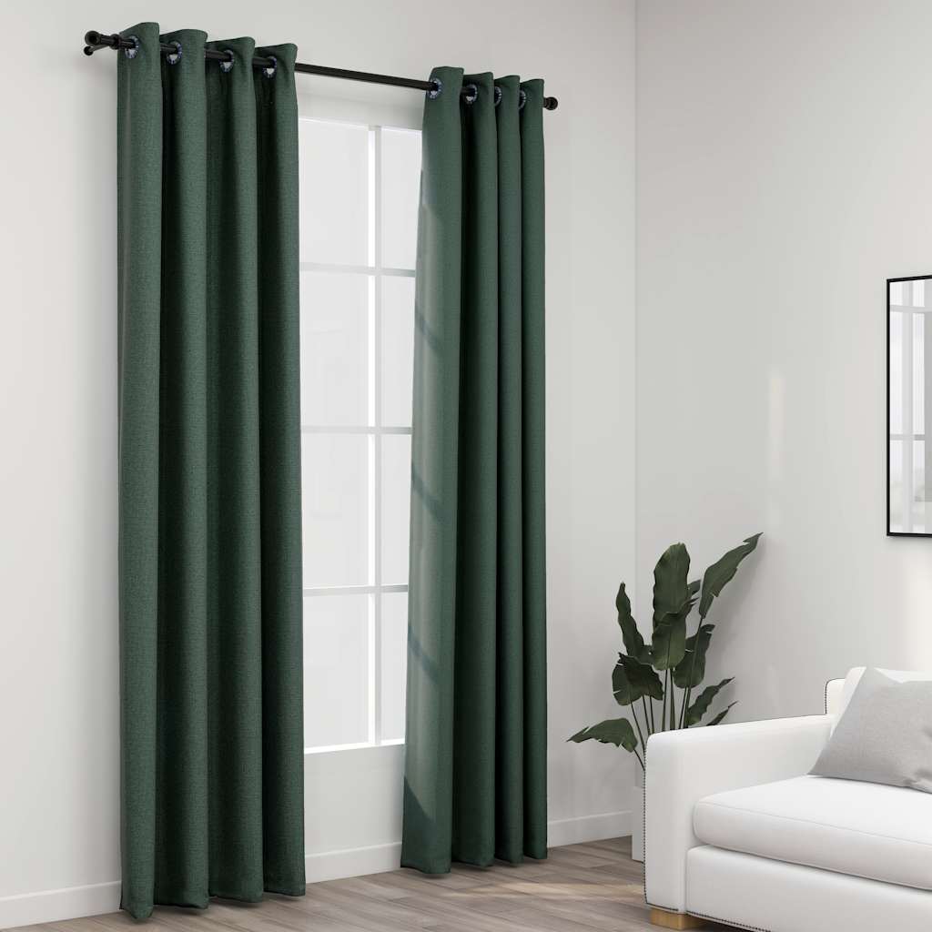Vidaxl cortinas opacas con ojales look de lino 2 pzas verde 140x245 cm