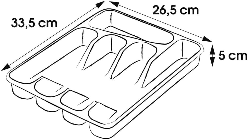 Organiseur de couverts à 5 compartiments - Organiseur de tiroir de cuisine en plastique 33 x 26 x 5 cm - Plateau de rangement pour fourchettes - 3
