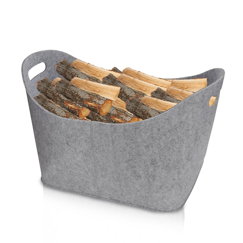 Lyivisk Panier à Bois En Feutre Avec Poche, Grand Panier Pliable Pour Intérieur, Journaux Et Jouets, Gris Foncé