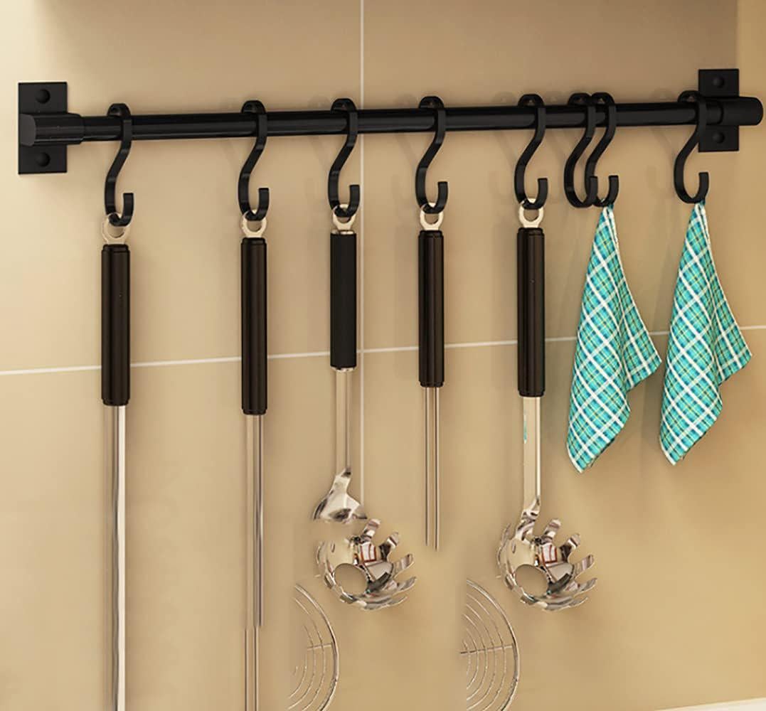 Adhesivo fuerte sin rastro, gancho de pared detrás de la puerta, perchero, gancho de pared para cocina y baño (negro, con 6 ganchos) - 4