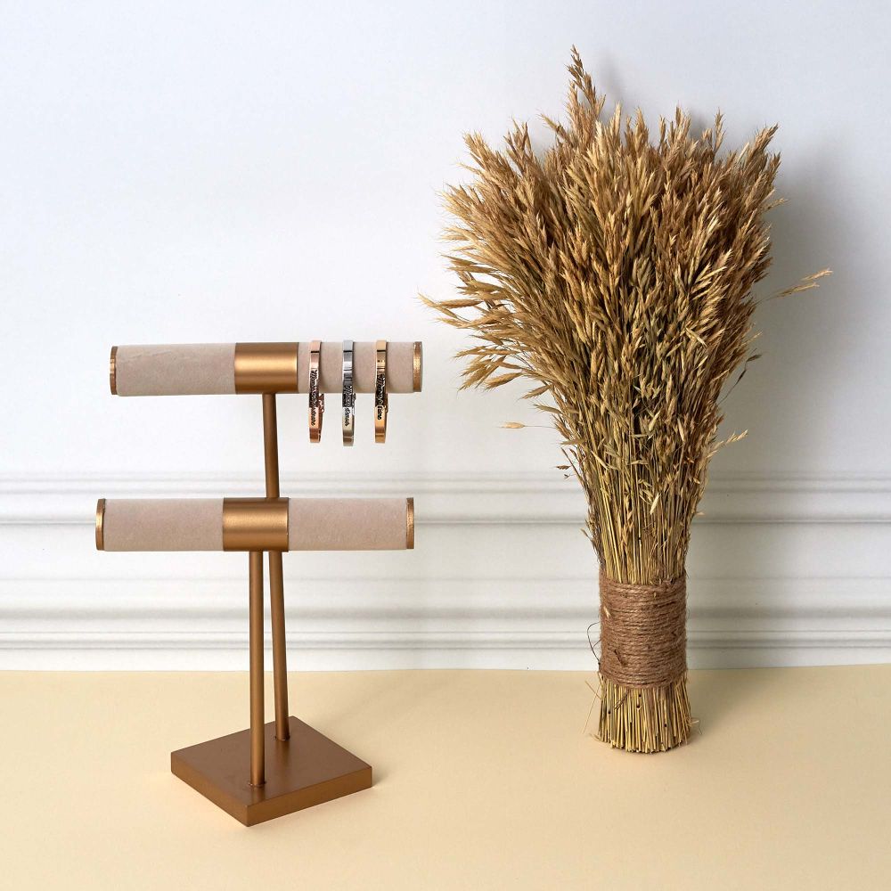 Porte-bijoux - Home Deco Factory - Double - Beige - Pied Doré - H29,5 X L21 X P14 Cm - 6