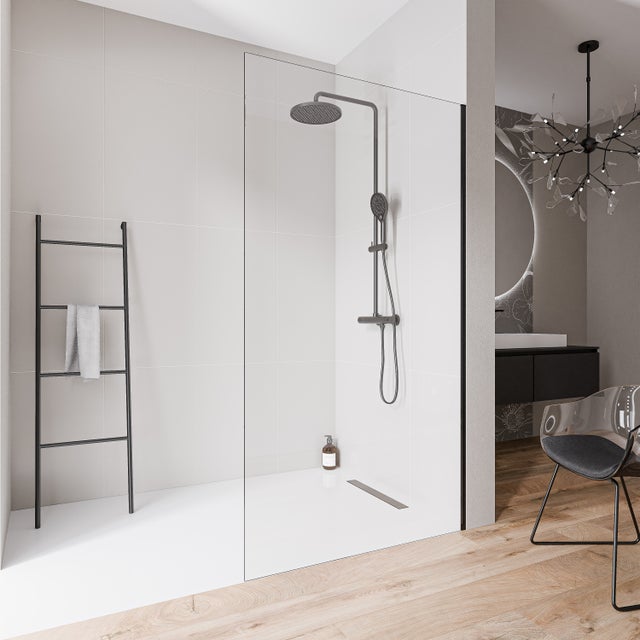 Bernstein Ścianka prysznicowa 80cm kabina EX102-2 Walk-In szkło ESG 10mm z powłoką Nano - Profil ścienny