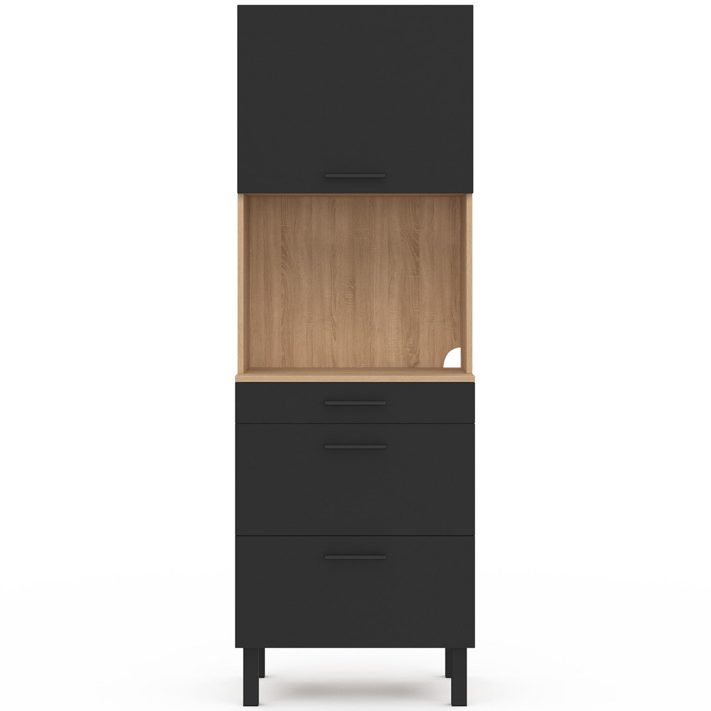 Colonne de cuisine micro-ondes et casserolier 60 cm CINA 2 portes façon hêtre et noir - 3