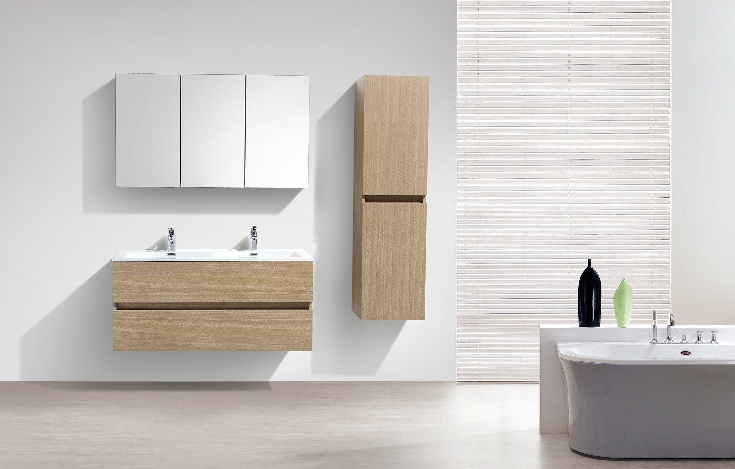 Meuble salle de bain design double vasque SIENA largeur 120 cm chêne clair texturé - 6