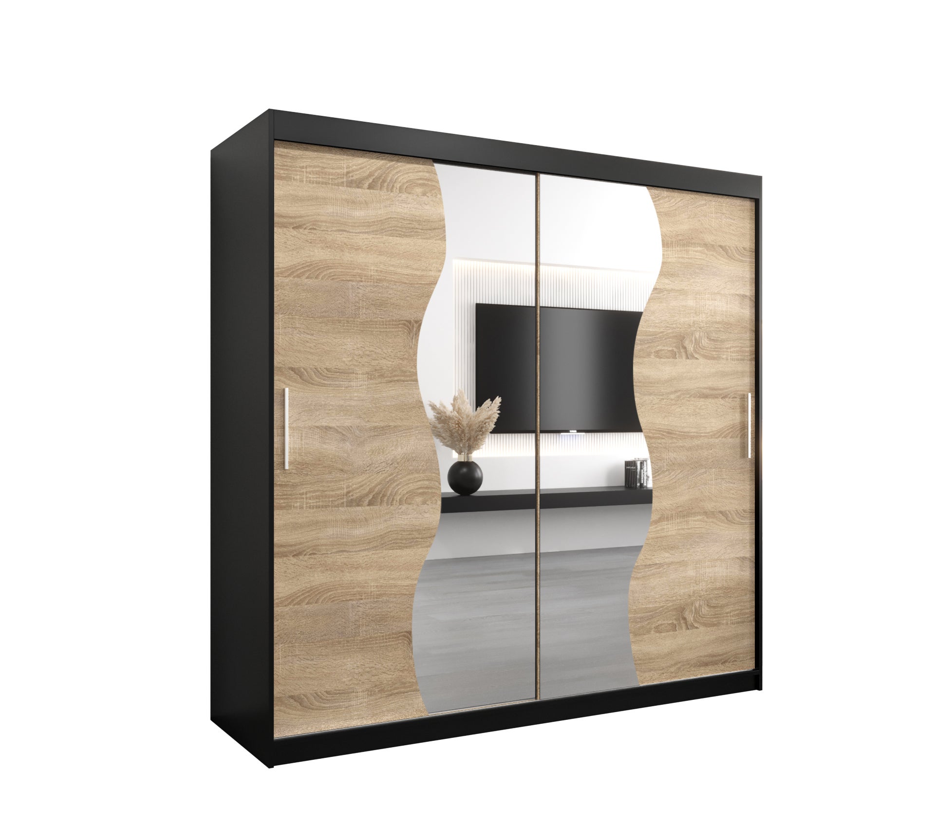 Szafa przesuwna garderoba MADRYT 200 x 62 x 200 cm Czarny + Sonoma - Abiks Meble