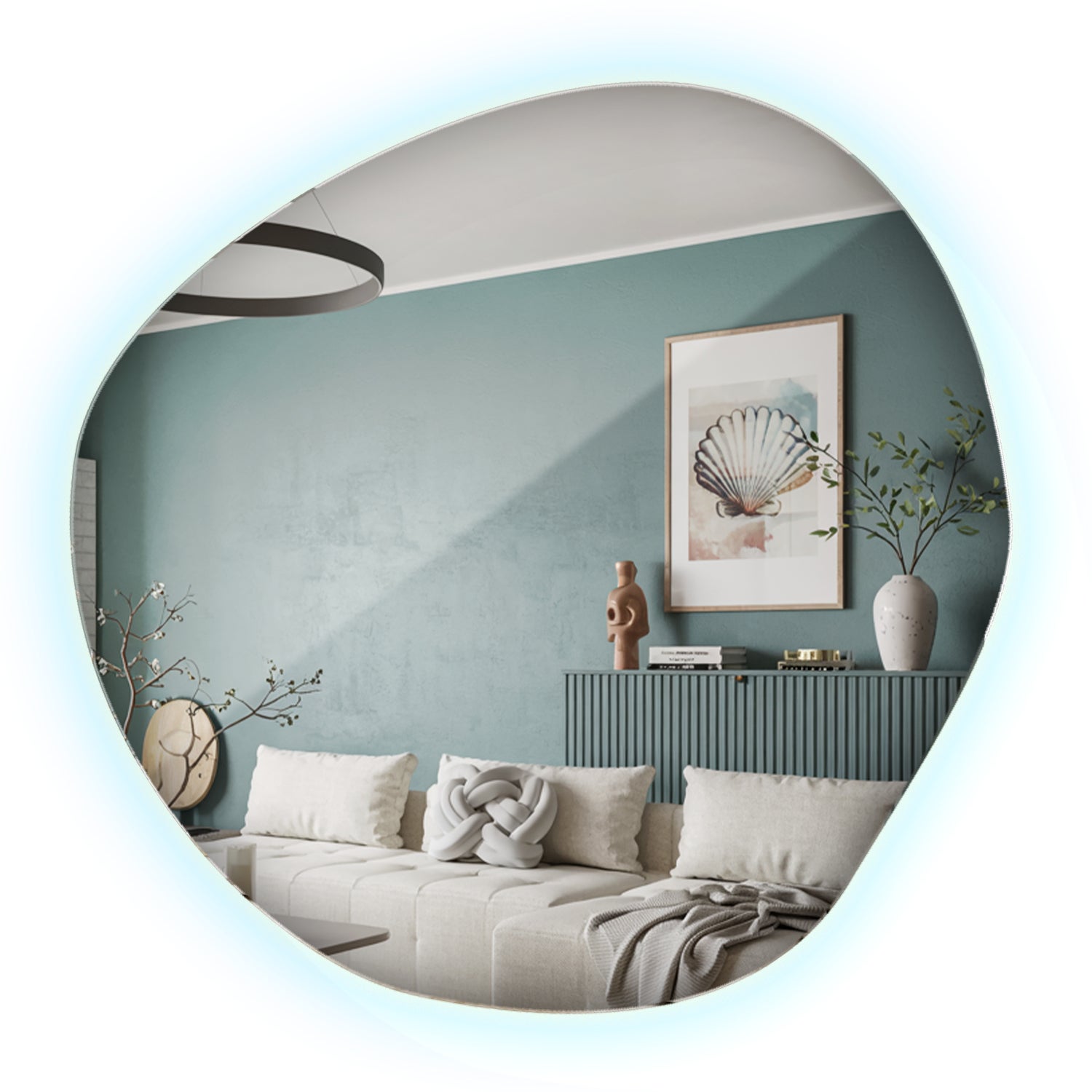 KASANOVA Miroir De Table Nuage LED Bleu Clair - Miroir Maquillage Tactile Rechargeable Avec Lumière Bleutée Douce