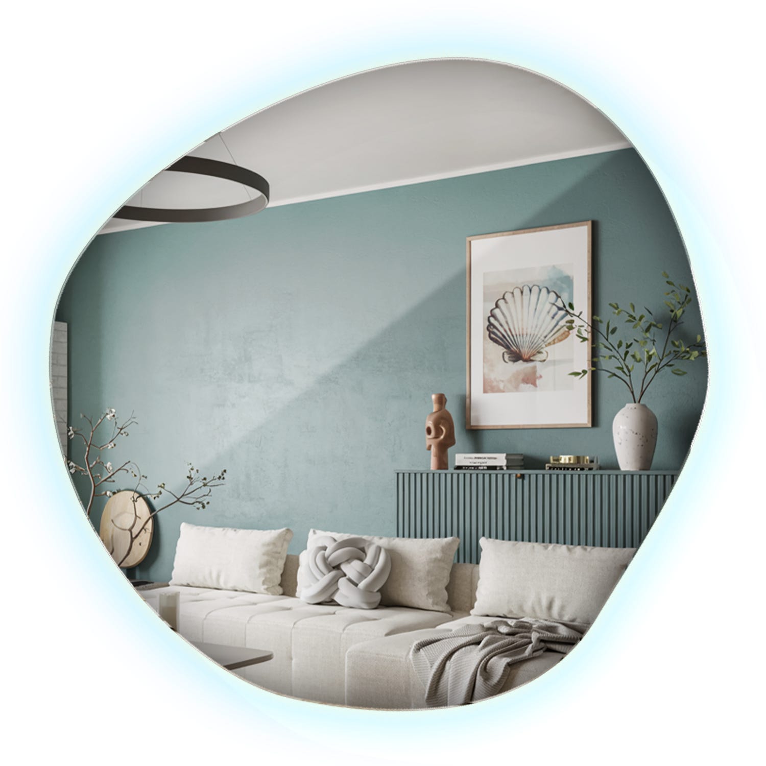 KASANOVA Miroir De Table Nuage LED Bleu Clair - Miroir Maquillage Tactile Rechargeable Avec Lumière Bleutée Douce
