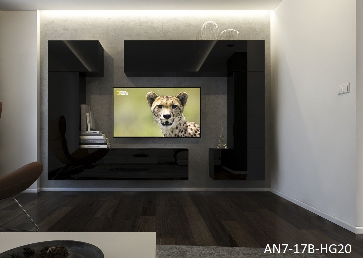 Mueble de salón moderno N7 GREGORIO – negro brillo – Estándar – 256 x ...